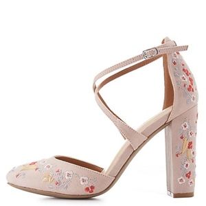 Floral Embroidered Crisscross Heels